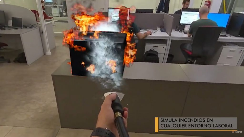 Training in a real office with the e-Xtinguisher powered by AR.